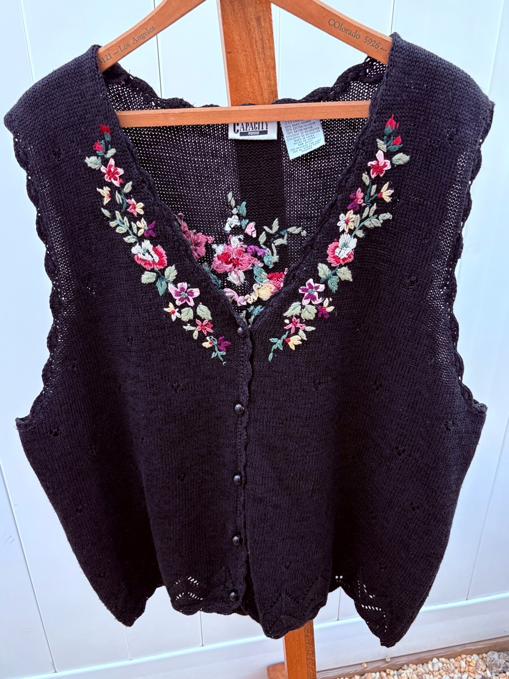 Vintage Floral Embroidered V-Neck Button Vest Cottagecore Plus 2X